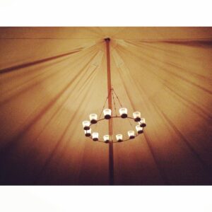 Chandelier Single Tier | Glass Tealight Holders | Steel Ring